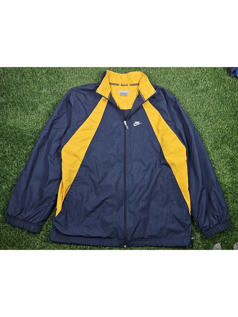 90s Silver Tag Nike Navy Yellow Full Zip Windbreaker Jacket Size Large